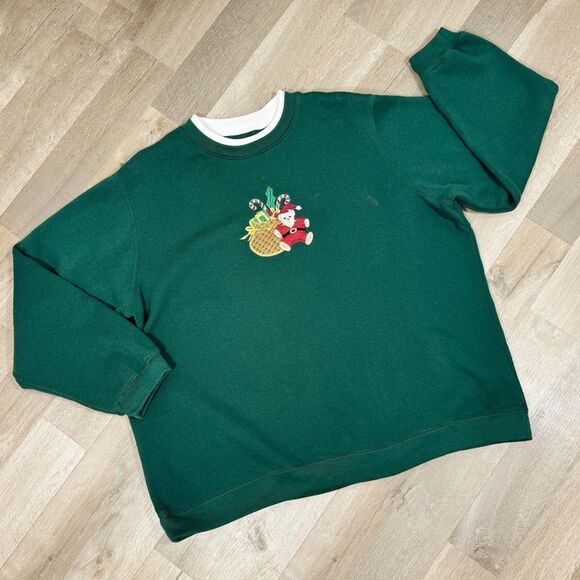 Vtg Embroidered Ugly Christmas Sweatshirt Classic Elements Green 16W 18W - Picture 13 of 13